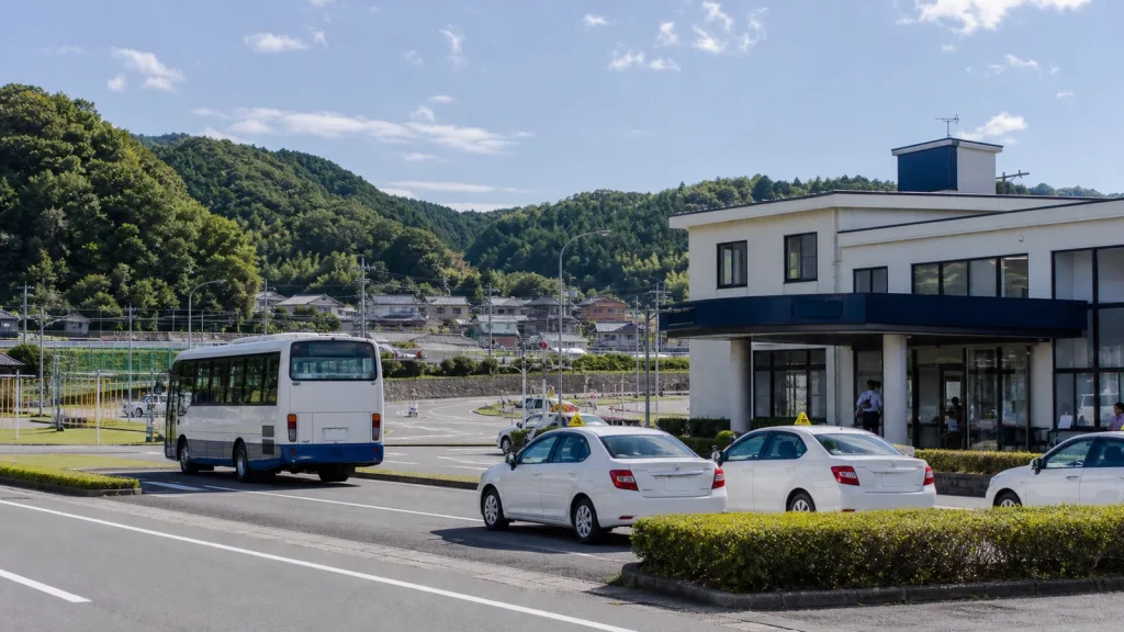 地域の教習所と送迎バス、教習車両を含む免許インフラの承継イメージ