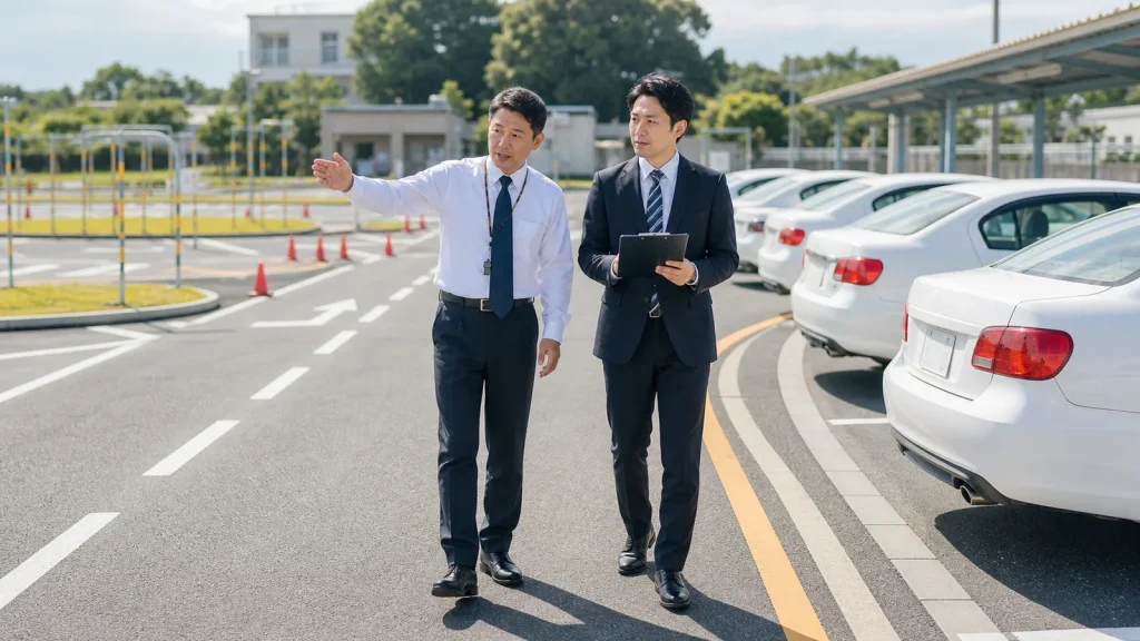 成田空港圏の教習所コースで普通車・大型車・送迎運営の承継課題を確認するイメージ