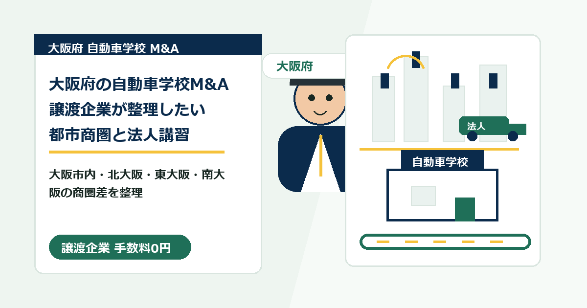 大阪府の自動車学校M&Aで譲渡企業が整理したい都市商圏と法人講習のアイキャッチ画像