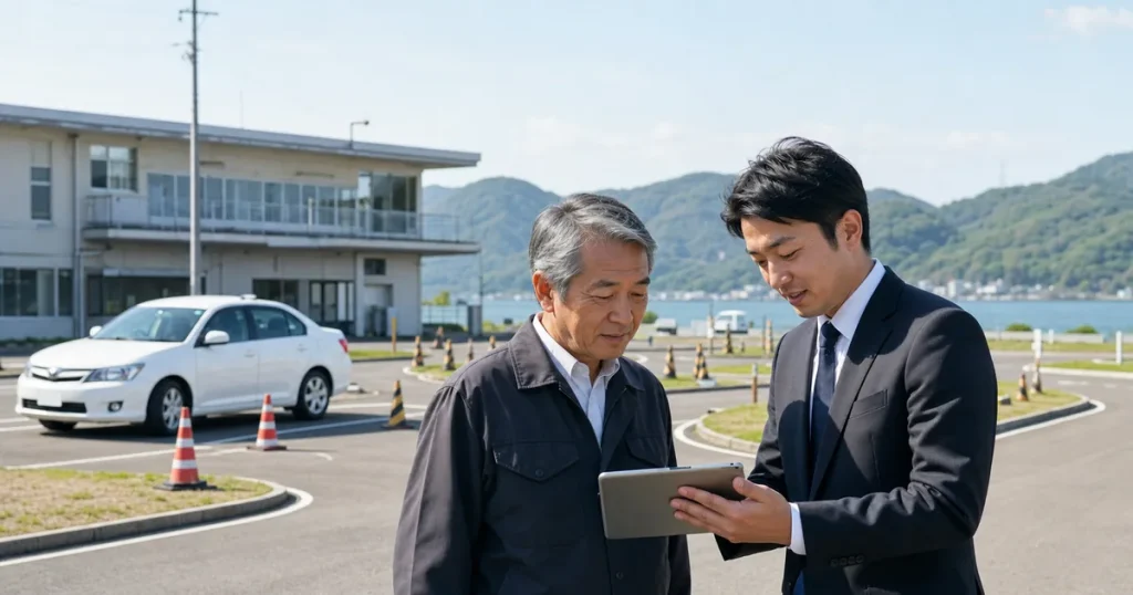 広島県・中国地方の教習所M&Aで譲渡企業の承継相談を行う教習所経営者とM&Aアドバイザー